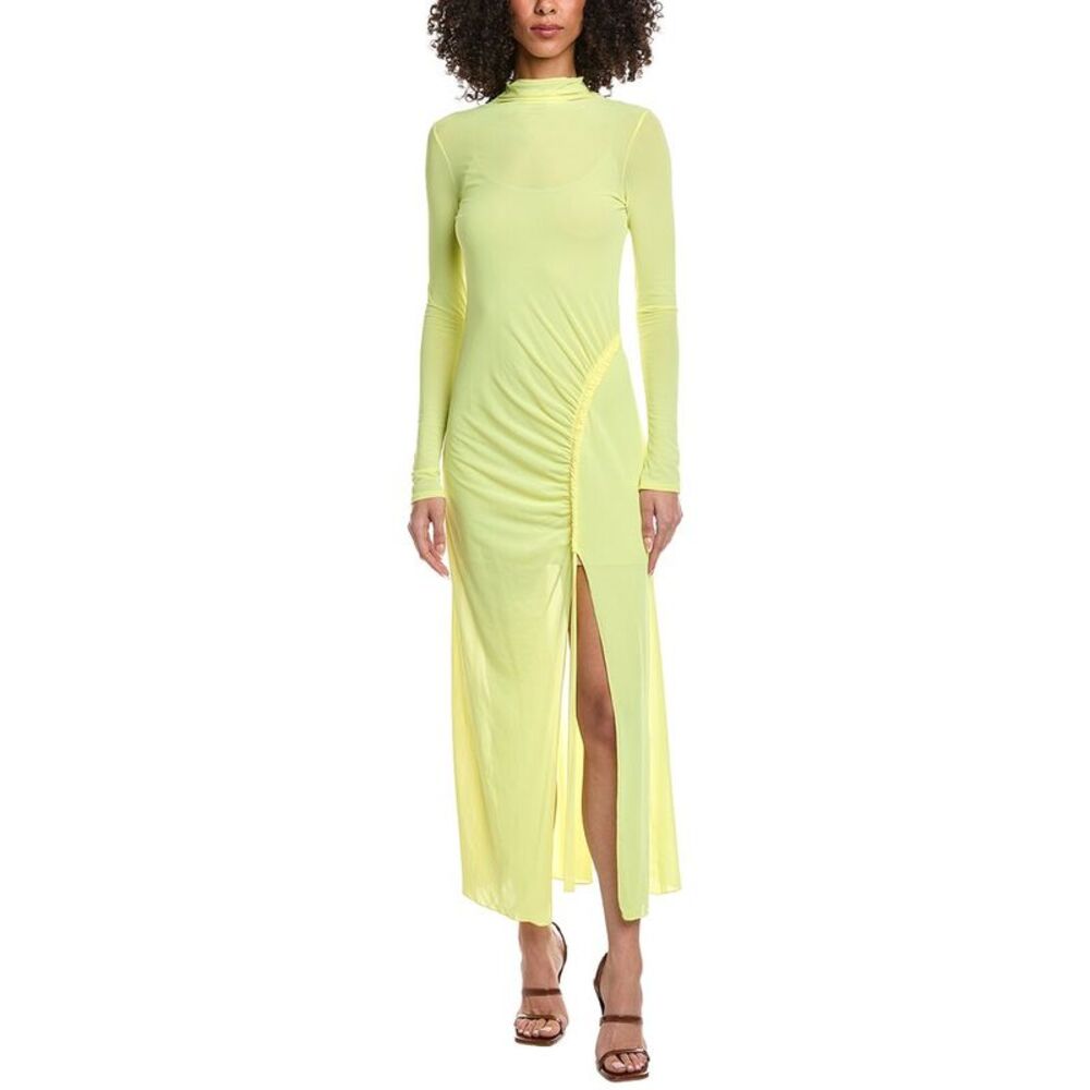 Lapointe Womens  Mesh Fitted Bias Tab Slit Dress, Green